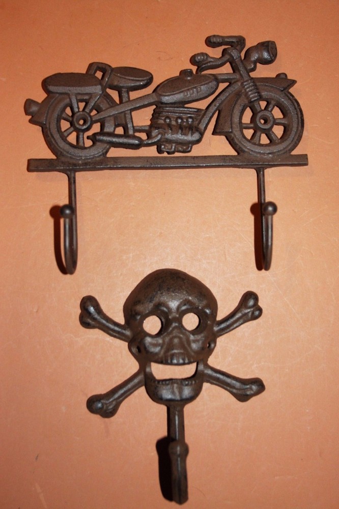 (2)pcs, Vintage Motorcycle Wall hook, Biker Garage Wall Decor, Solid Cast Iron