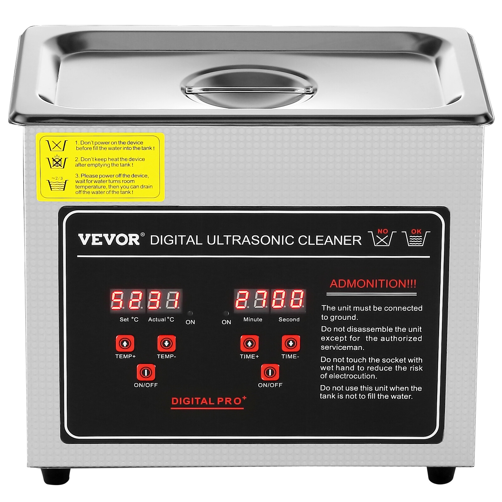 VEVOR 3L Ultrasonic Cleaner with Timer Heating Machine Digital Sonic Cleaner