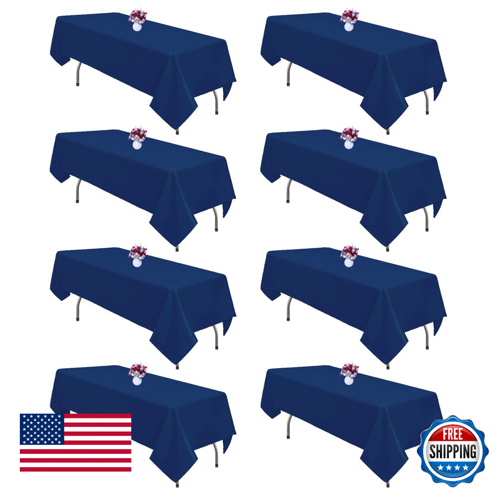 8-Pack Navy Blue 60x102" Rectangular Tablecloths for 6ft Tables, Wrinkle-Resista