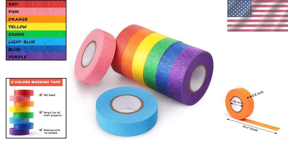Vibrant 8-Pack Craft Tape - Durable, Multi-Use, & Waterproof for Any Project