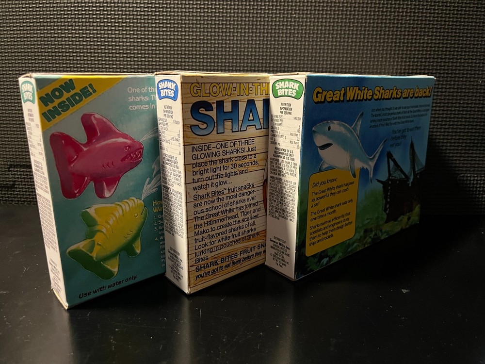 Shark Bites fruit snacks - 3 empty custom design display boxes