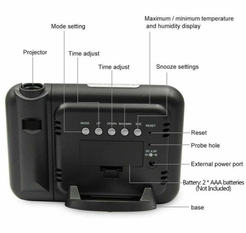 LED Digital Projection Alarm Clock Backlight snooze color Ceiling projector