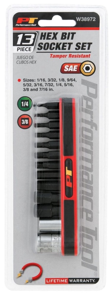13pc Performance Tool Tamper Resistant Impact Hex Allen Screw Bit Set W38972