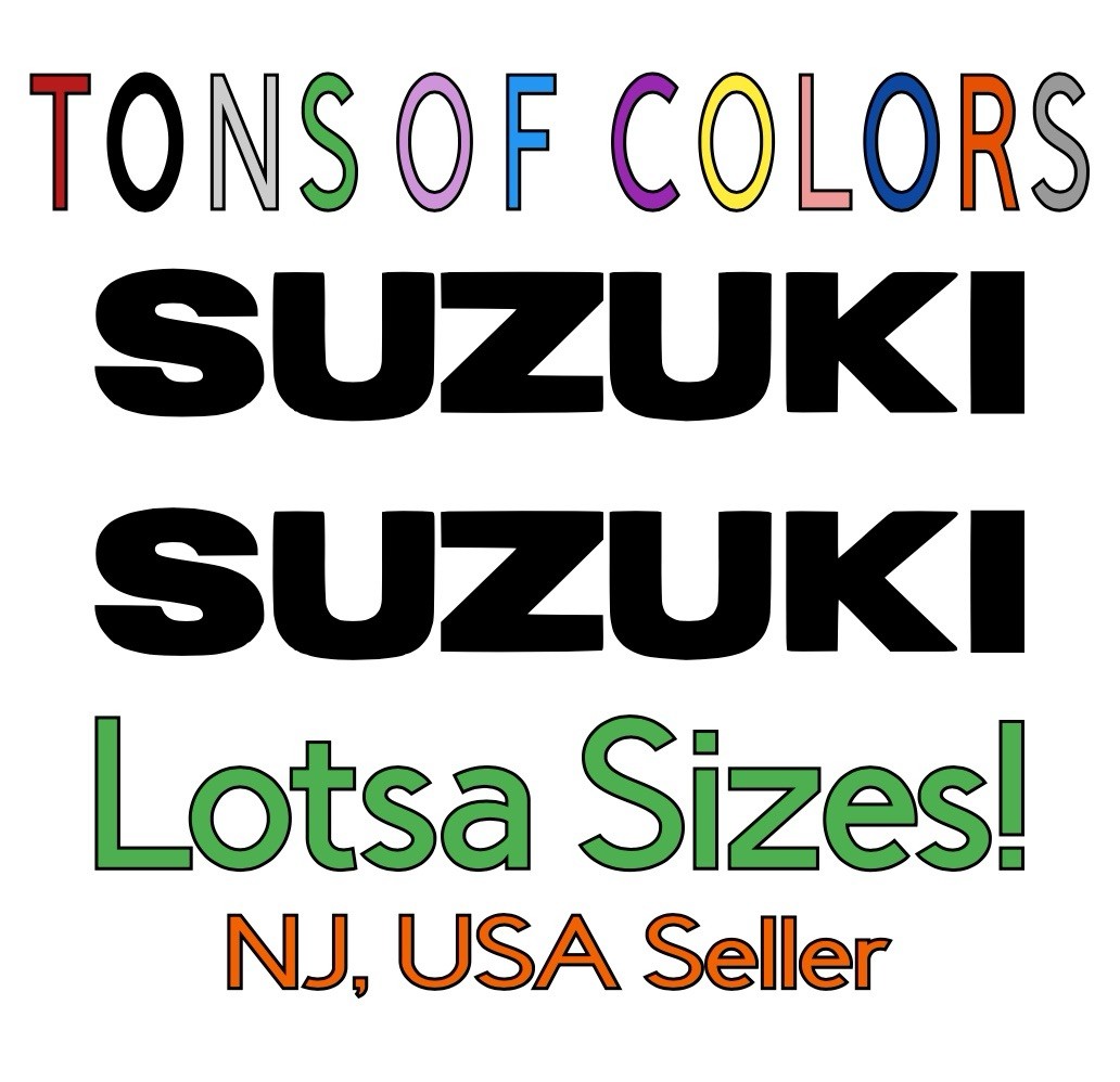 TWO SUZUKI Vinyl Decals Many Szs & Colors - Belly Pan Shrouds Etc FREE Ship