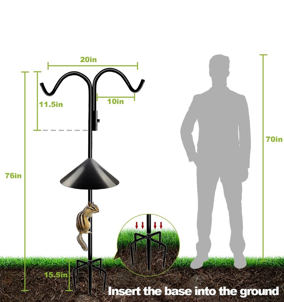 76 Inch Double Shepherd Hook Stand for Outdoor Birdfeeder, Adjustable Two Sid...
