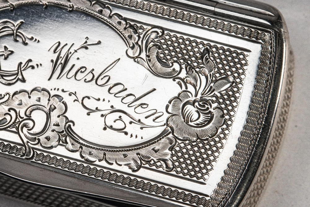 Intricate Engine Turned Pattern Antique Victorian 800 Silver Snuff Box