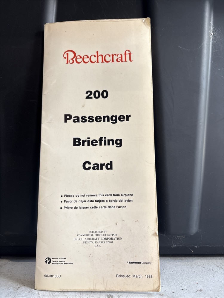Beechcraft 200 Passenger Briefing Card