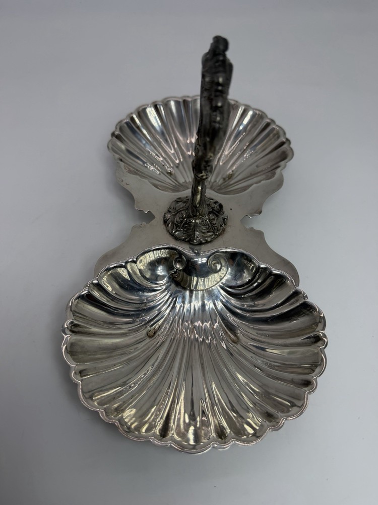Vtg Crescent Silver Co Plated Double Clam Shell Serving Dish Trinket Tray Footed