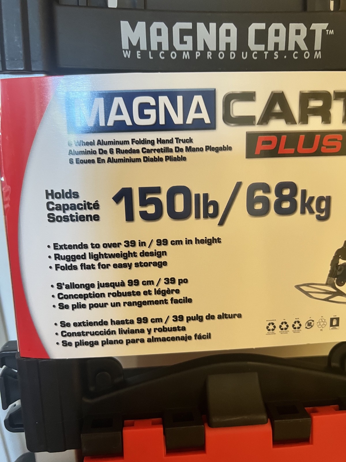 Magna Cart Plus 6 Wheel Folding Aluminum Hand with Tote Attachment New