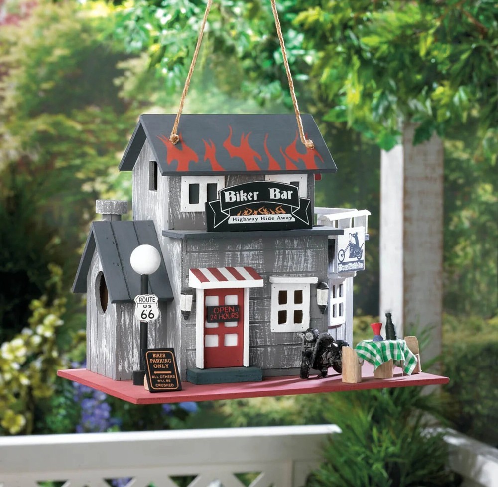 Biker bar themed birdhouse
