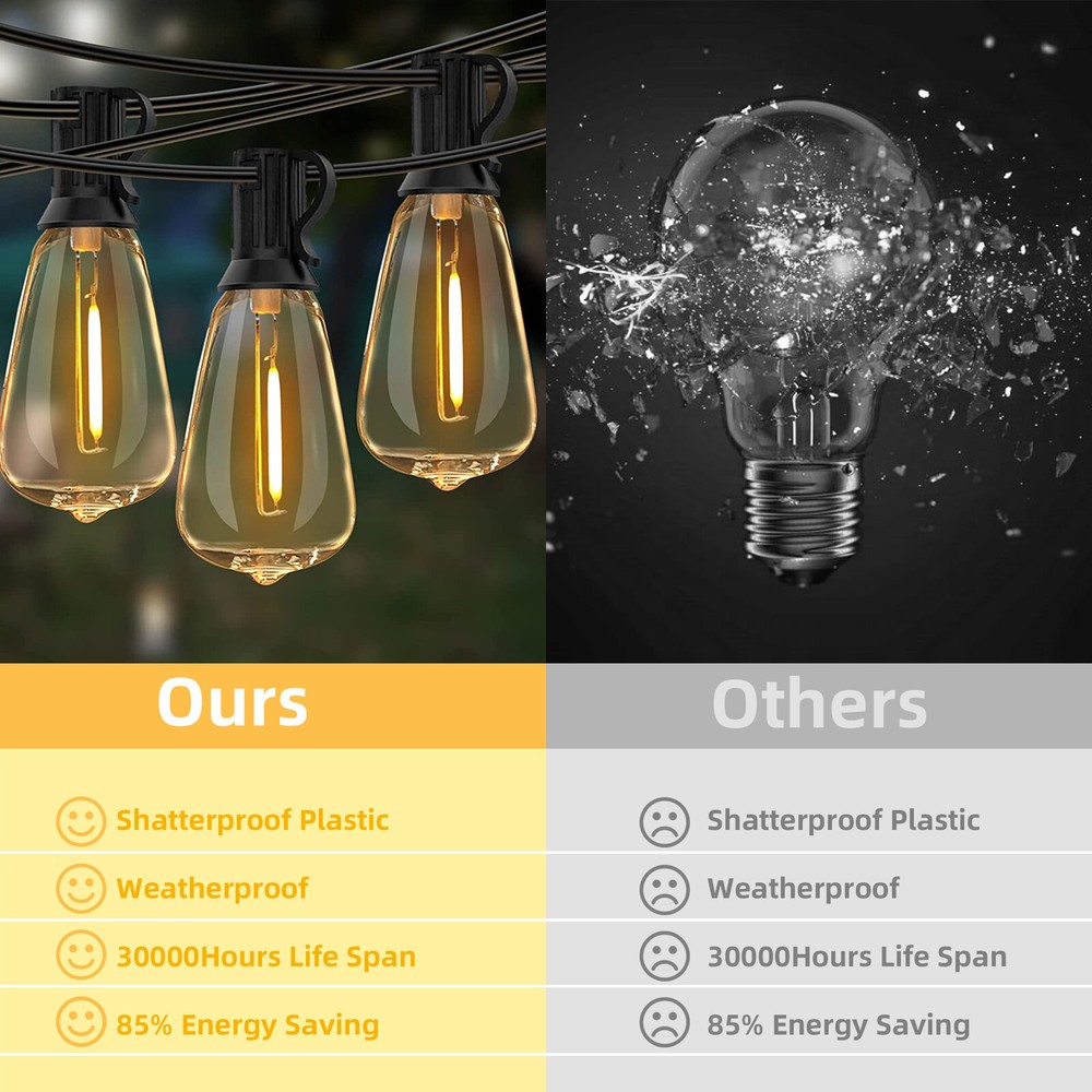 100FT Outdoor String Lights for Patio Waterproof Connectable LED Balcony Light