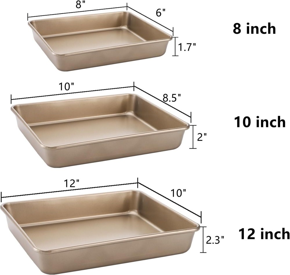 Deep Baking Pan Set (3 Piece Set), Oven Use Nonstick Rectangular Cake Baking Pan