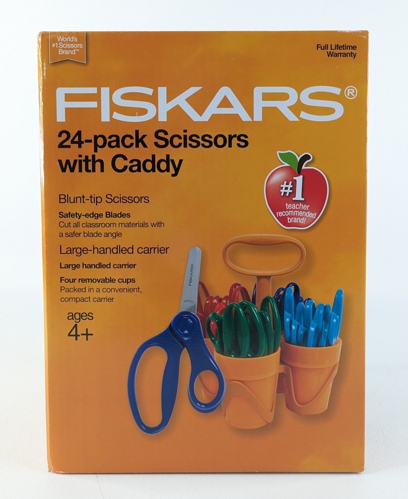 Fiskars Premium 5" Blunt Kids Scissors Classpack with Caddy 24-Count