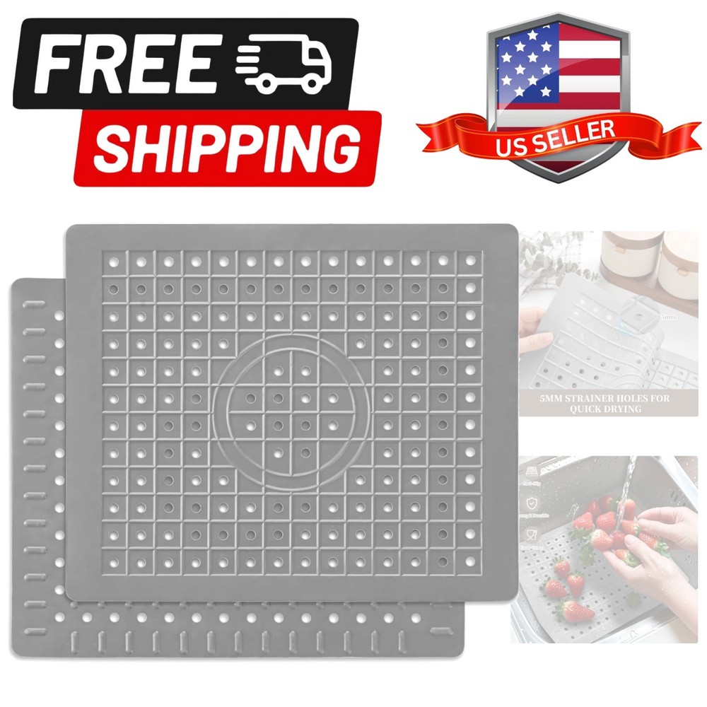 Kitchen Sink Mat, 12" x 10" Rectangular Sink Protector Pad, Fast-Draining Gri...