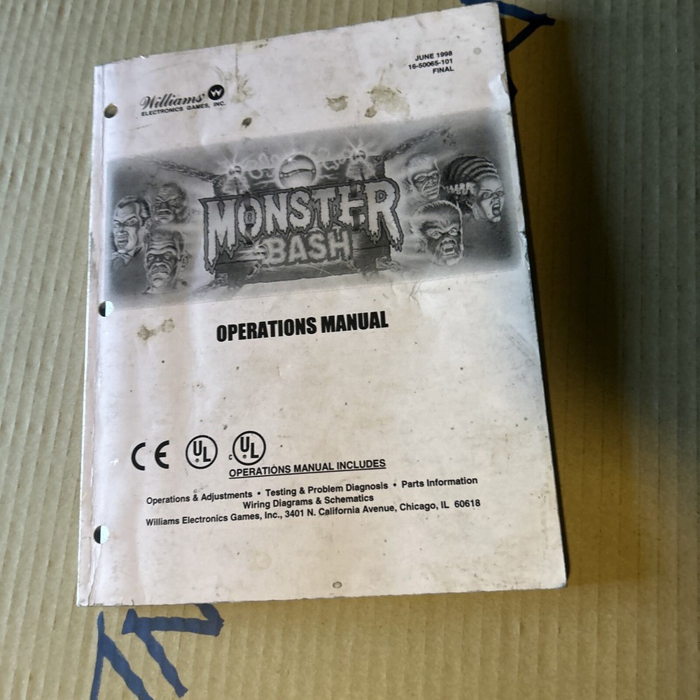 Original Monster Bash Williams Pinball arcade game manual