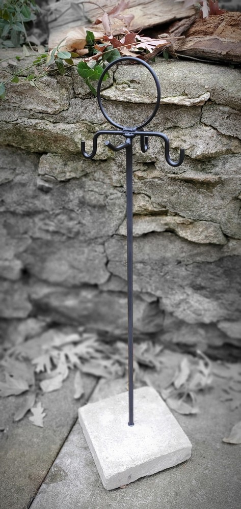 Fireplace Implement Hanger/Post, Firepit, Stone Base Design-Made by Blacksmith