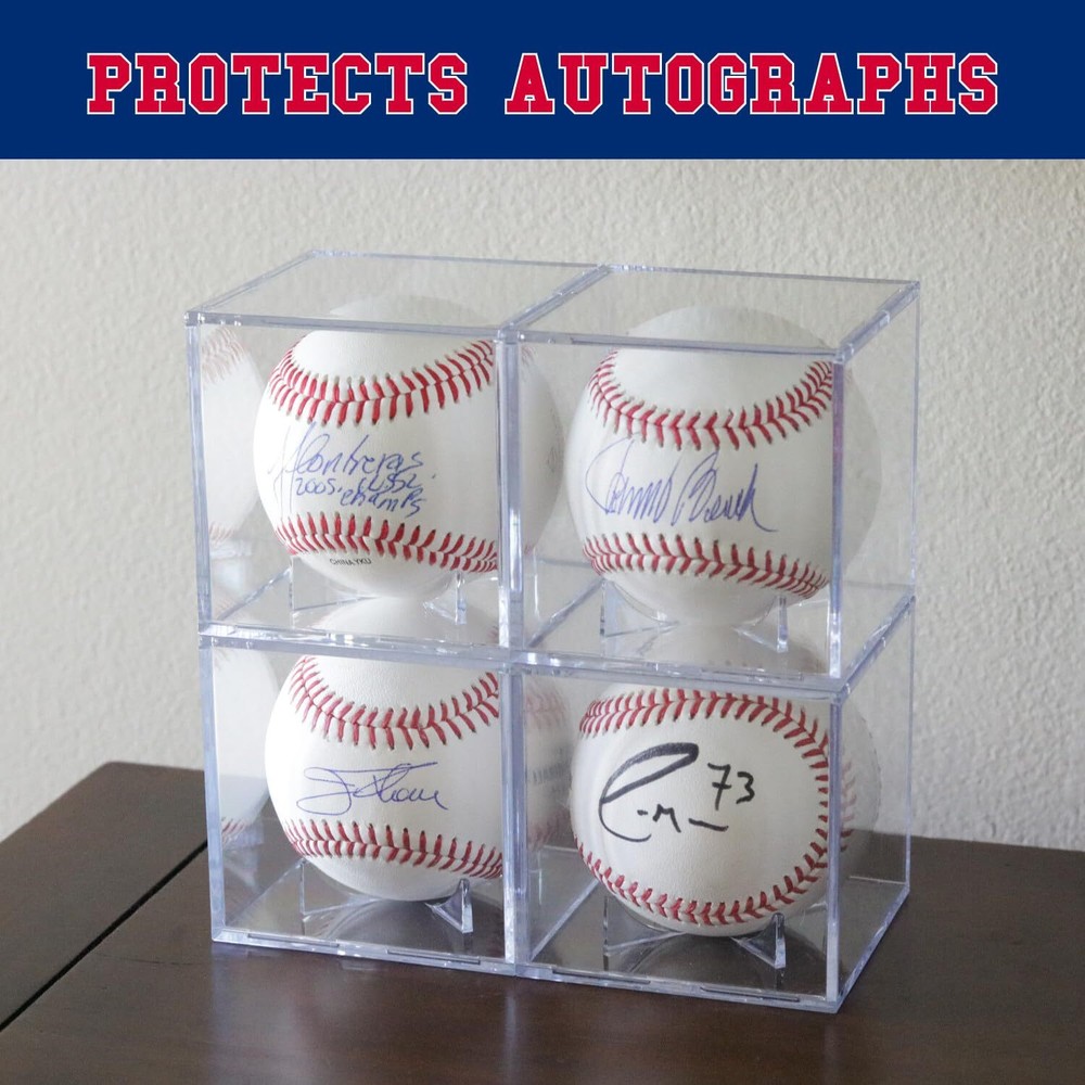 Baseball Display Case 4 Pack, UV Protected Acrylic Square Baseball Holder, Clear