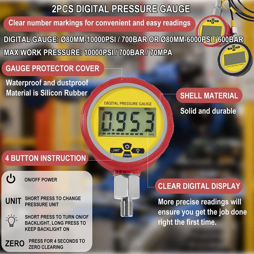 70M Digital Hydraulic Pressure Test Kit-2 Gauge 11 Coupling 2 Hose for Excavator