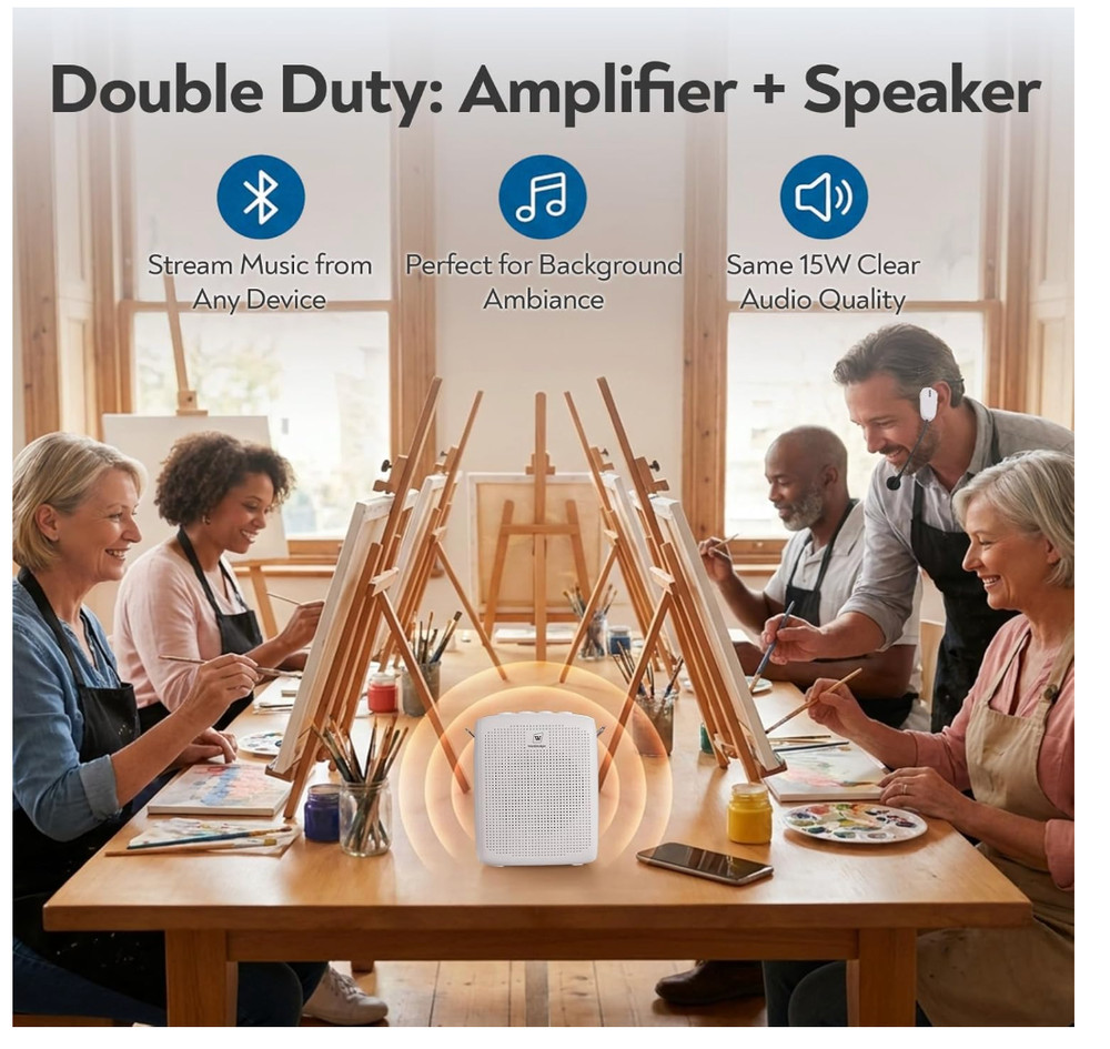 Wireless Voice Amplifier with Headset Microphone,Personal Wireless Bluetooth ..
