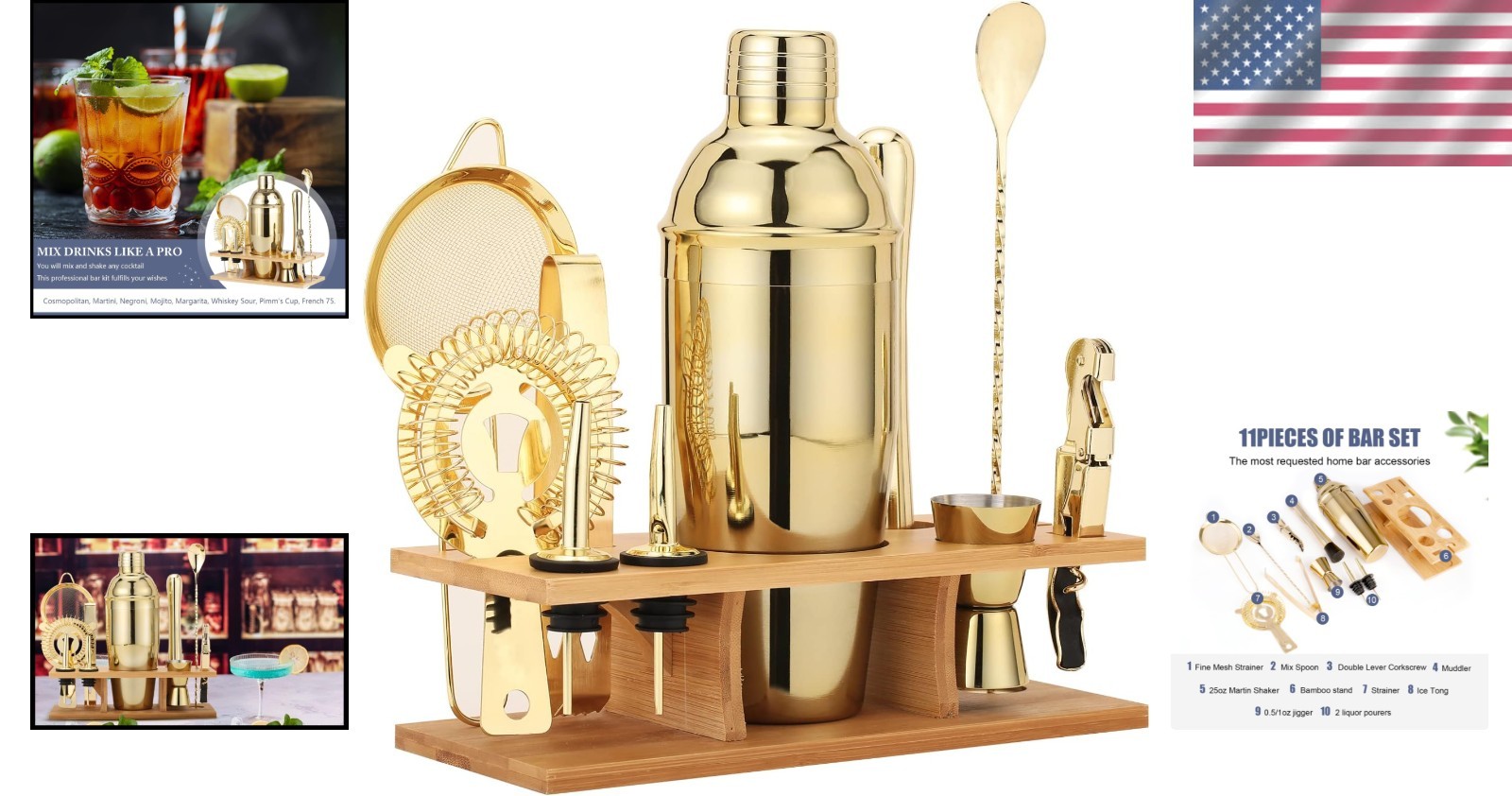 Stylish Gold Drink Mixer - Professional Bartending Set