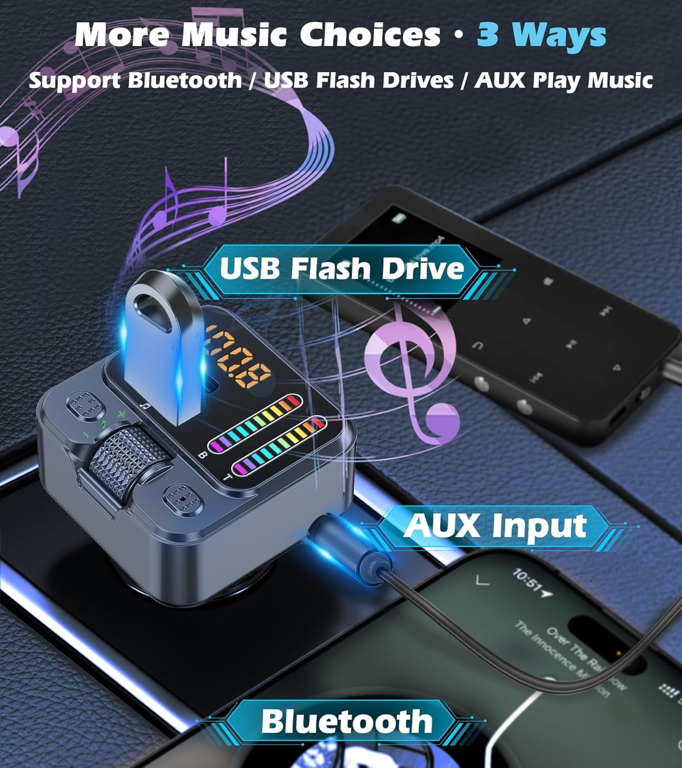 Transmisor Bluetooth 5.3 USB Para Carro Auto Cargador Receptor Adaptor FM Radio