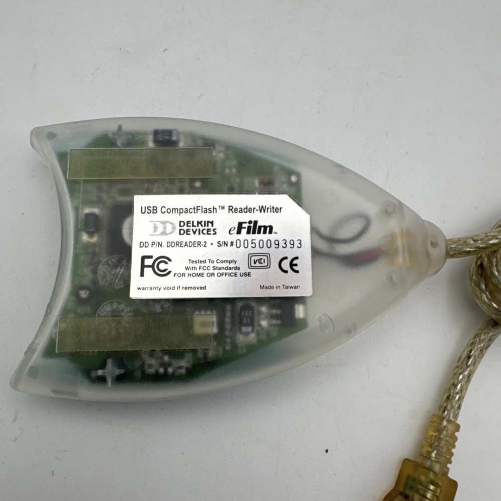 Vintage USB CompactFlash Reader-Writer Delkin Devices eFilm Memory Card 4’ Cord