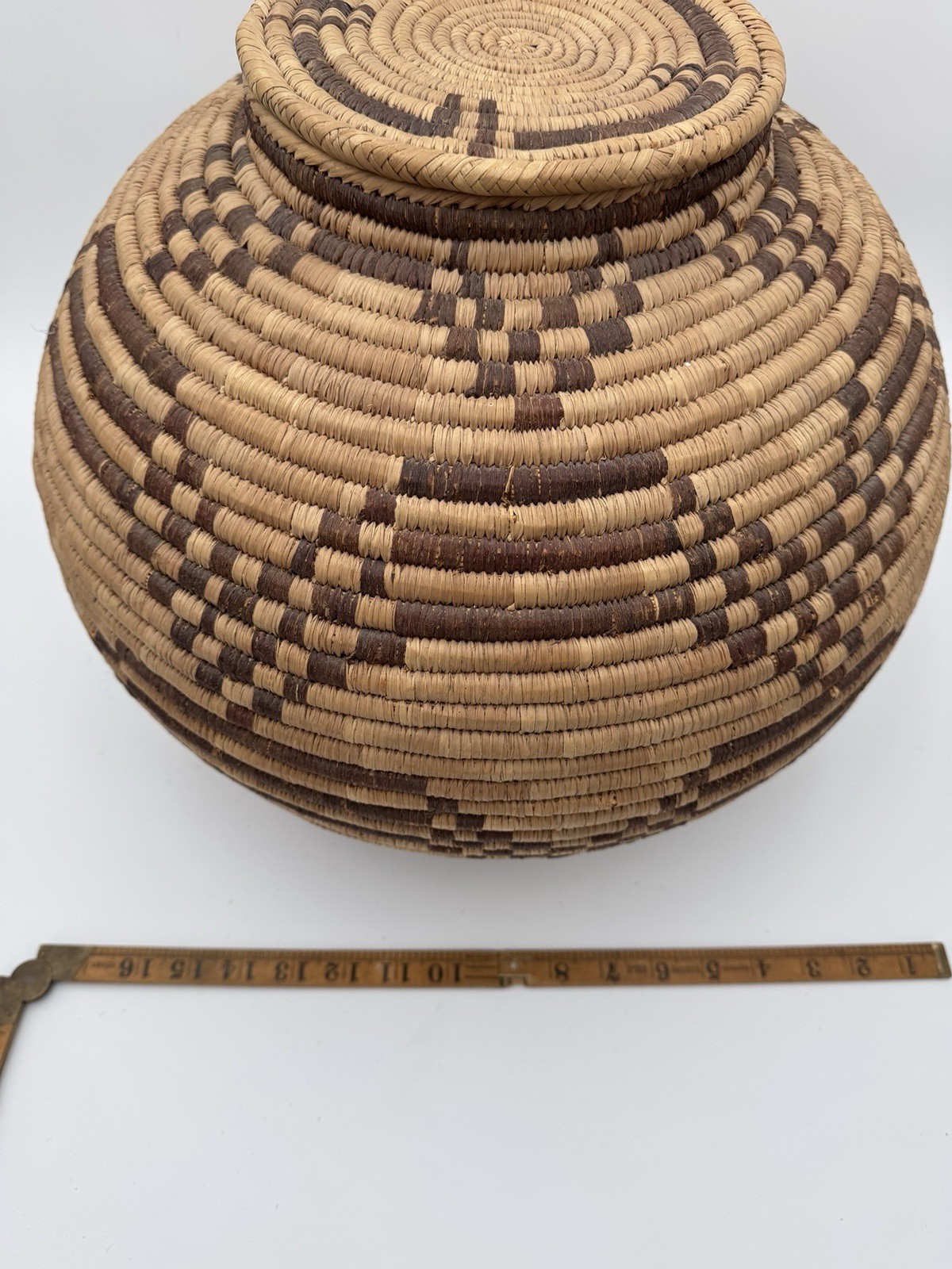 Antique African Indian Woven Basket With Fitted Lid