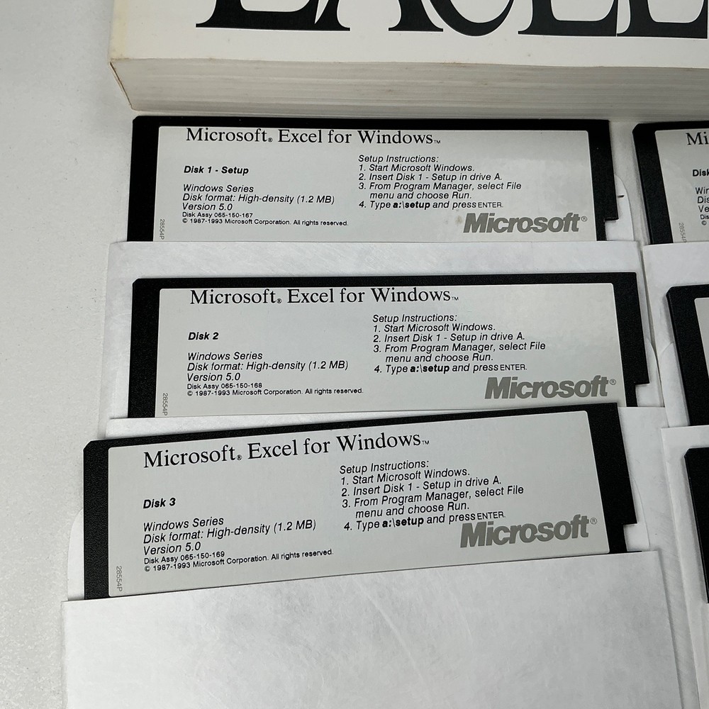 Microsoft Excel Software Kit 5.25” Disks Version 5.0 1993 for Windows on IBM PC