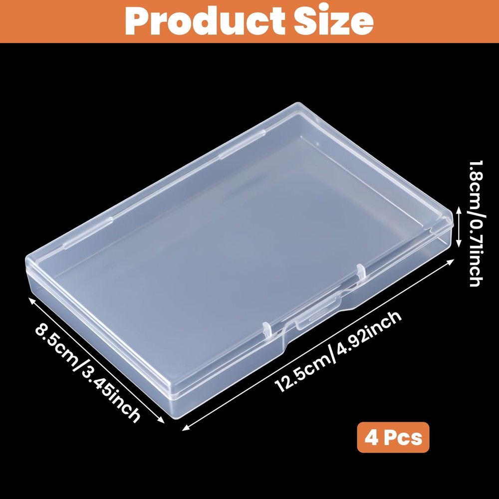 4 pcs Small Plastic Box, Clear Mini Storage Containers with Hinged Lid clear