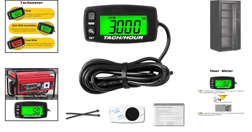 Compact Self-Powered Tachometer Hour Meter with Backlight – Lawn & Garden Use
