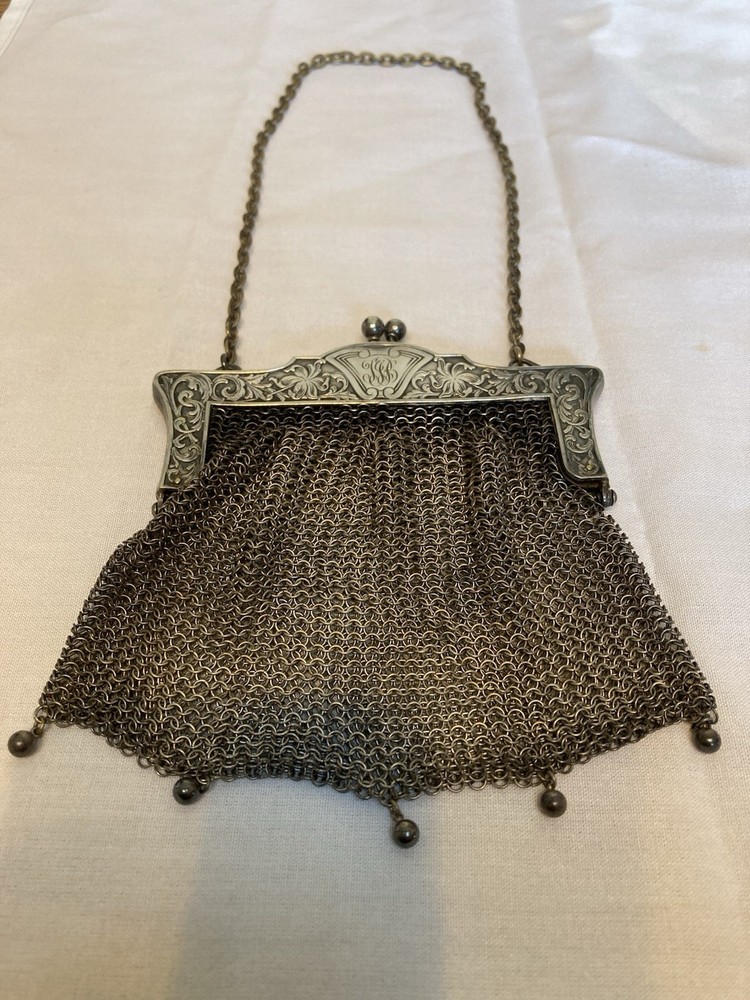 Antique 1908 German Silver Mesh Handbag Purse