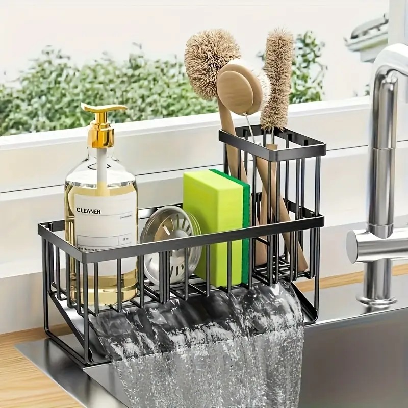 Stainless Steel Kitchen Sink Sponge Organizer Rack with Chopsticks Towel Holder