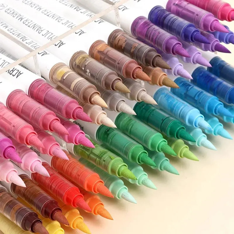 9 Colors Water Based Acrylic Paint Markers, Brush Felt Tip Acrylic Paint Pens