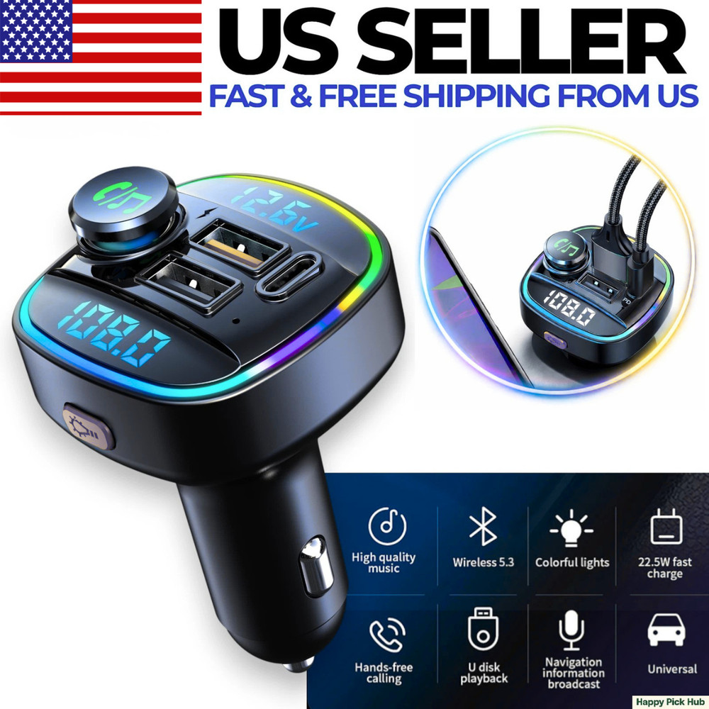 Bluetooth FM Transmitter Car Adapter Hands Free Radio USB Charger AUX Audio Link