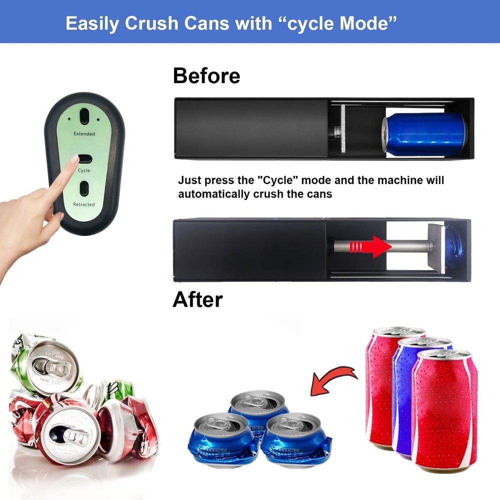 Electric Can Crusher Button Controller Automatic Auto Cycle Mode 8/12/16oz BLACK