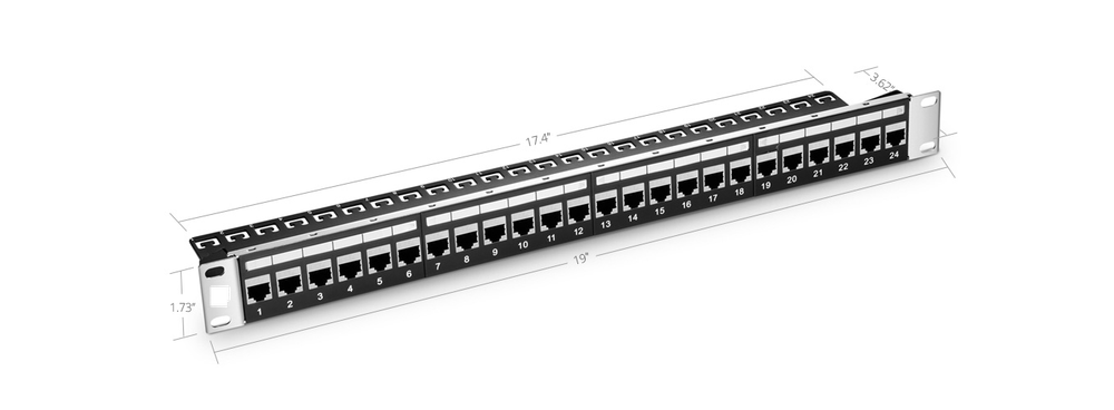 24 Ports Cat6 Shielded Feed-Through Patch Panel,1U Rack Mount -02487