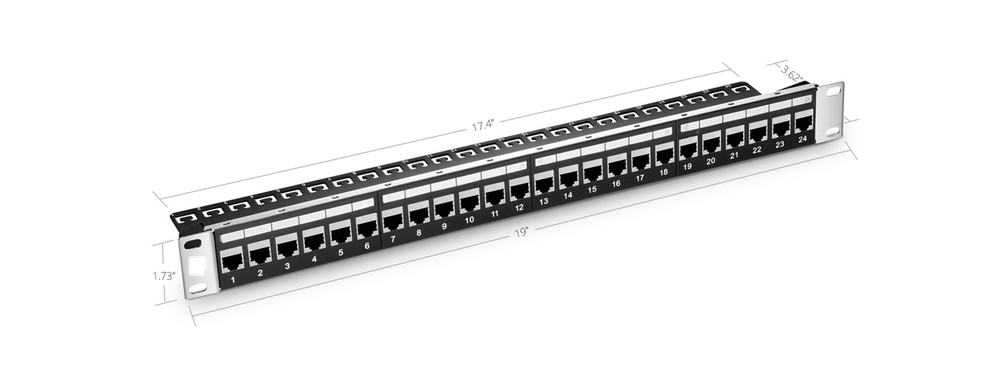 24 Ports Cat6 Shielded Feed-Through Patch Panel,1U Rack Mount -0989