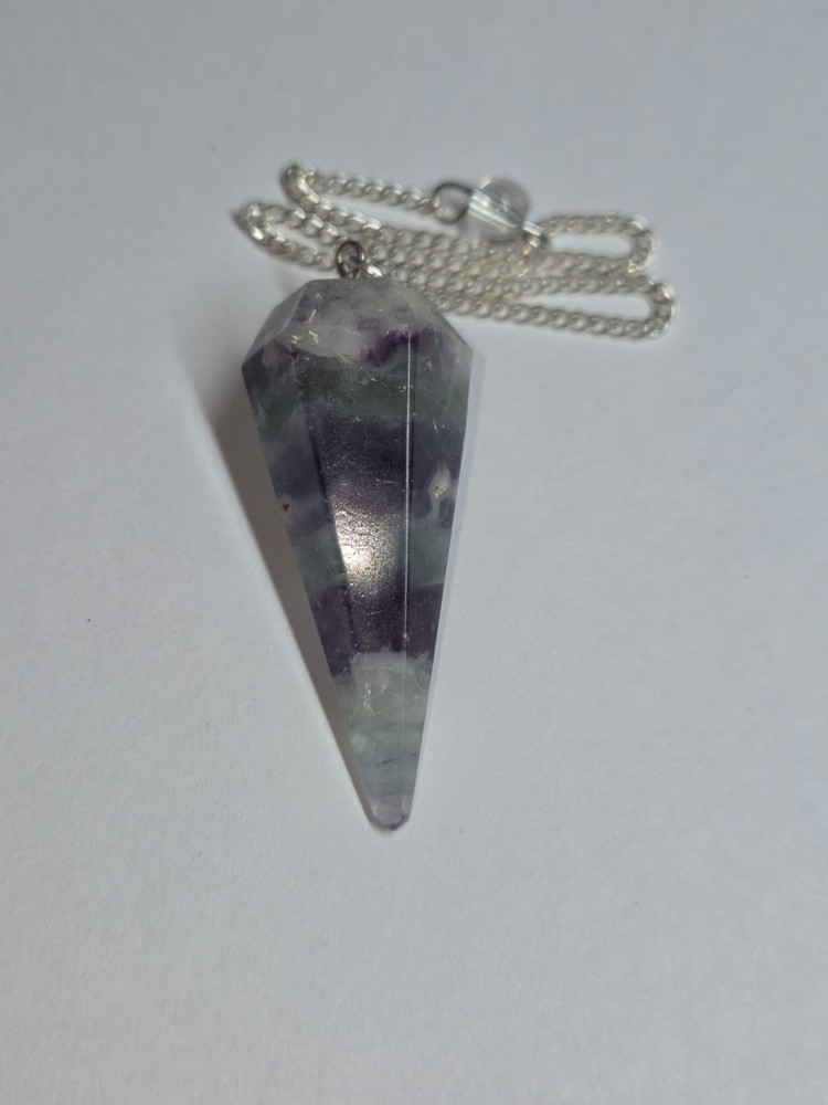 Multi color Flourite Faceted Cone Crystal Dowsing Pendulum Divination Tool