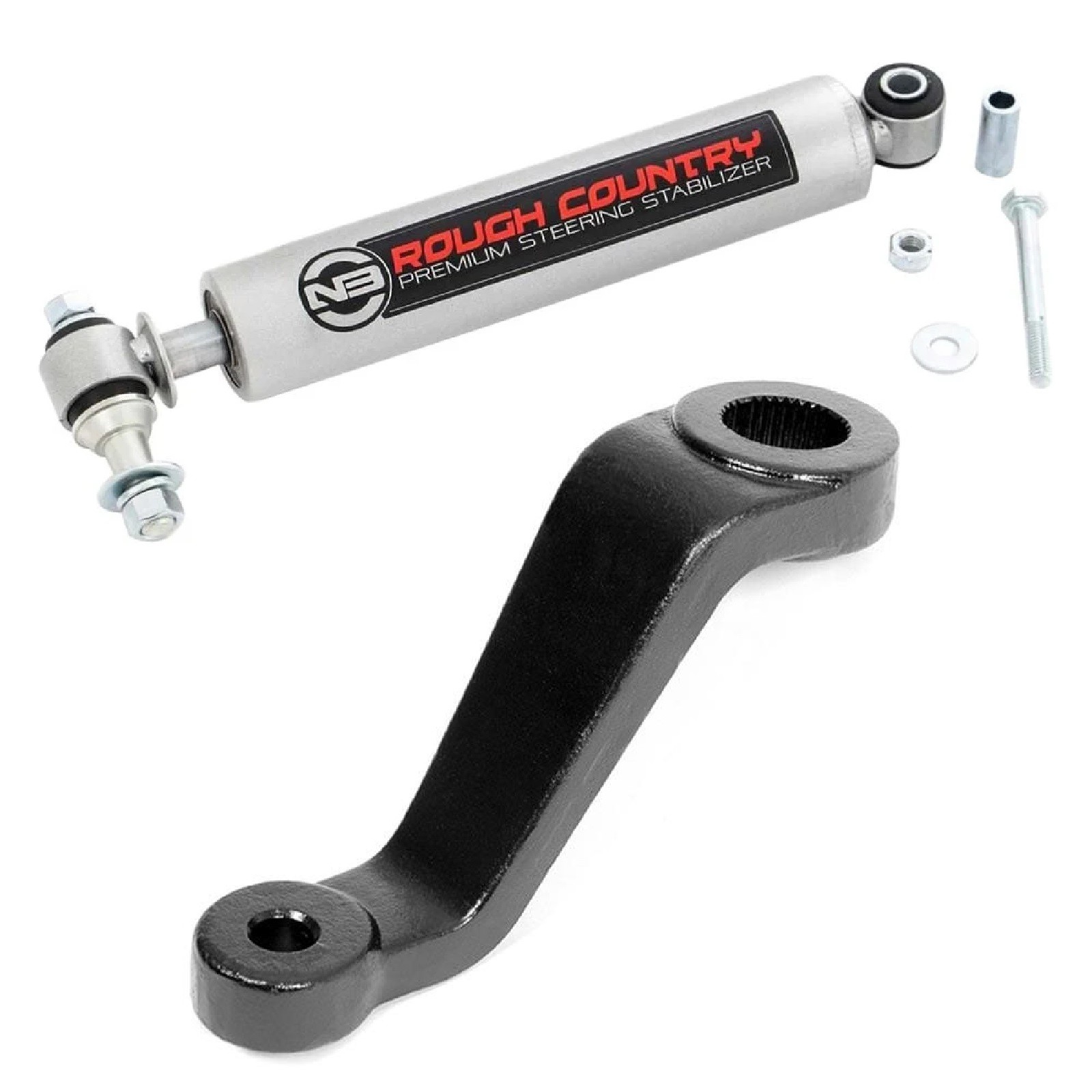 Rough Country N3 Steering Stabilizer with Pitman Arm for 84-06 Wrangler Cherokee