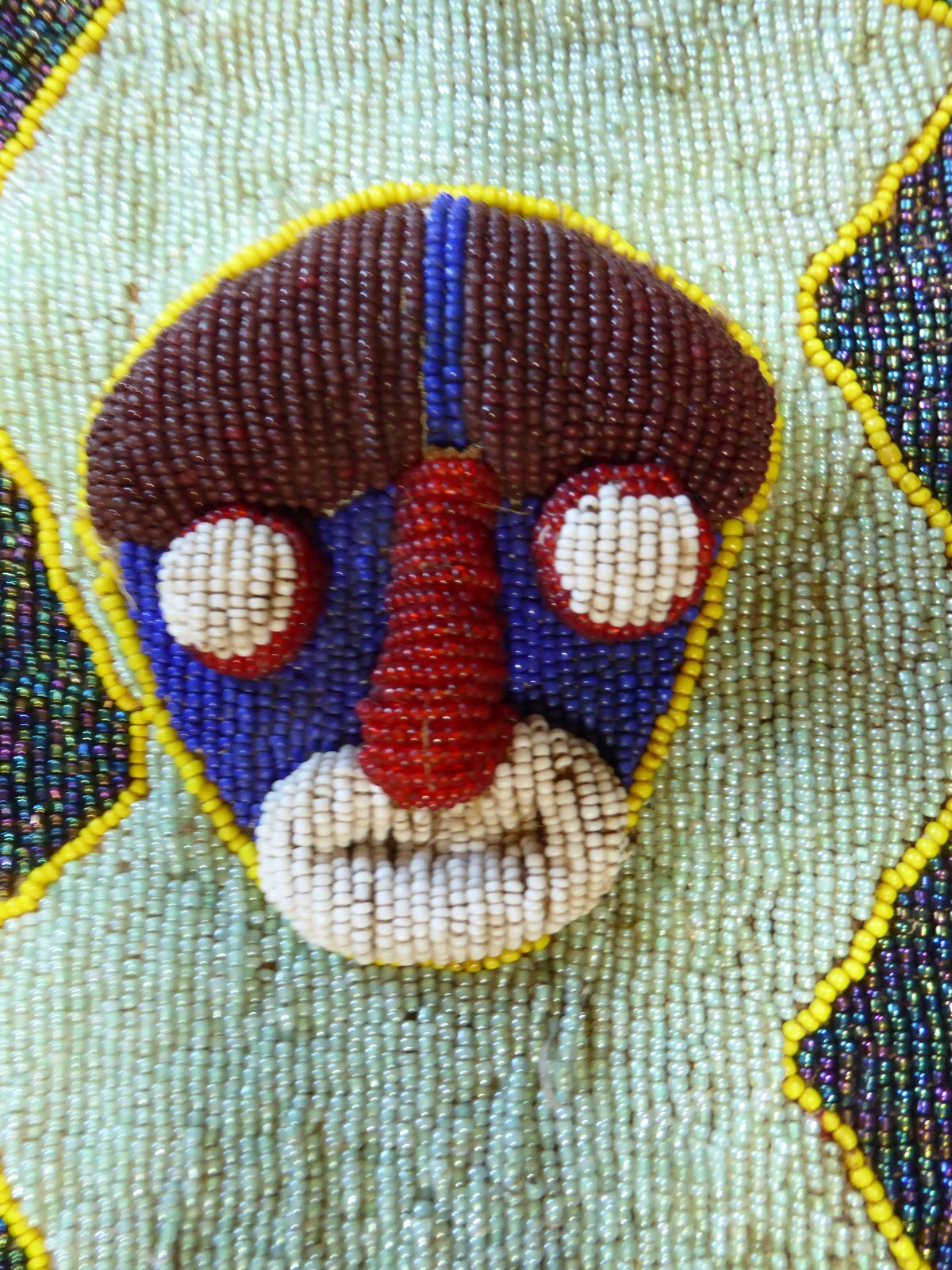 African Tribal Ceremonial Beaded Art Wall Hanging Cowrie Shell 3D Elephant Mask