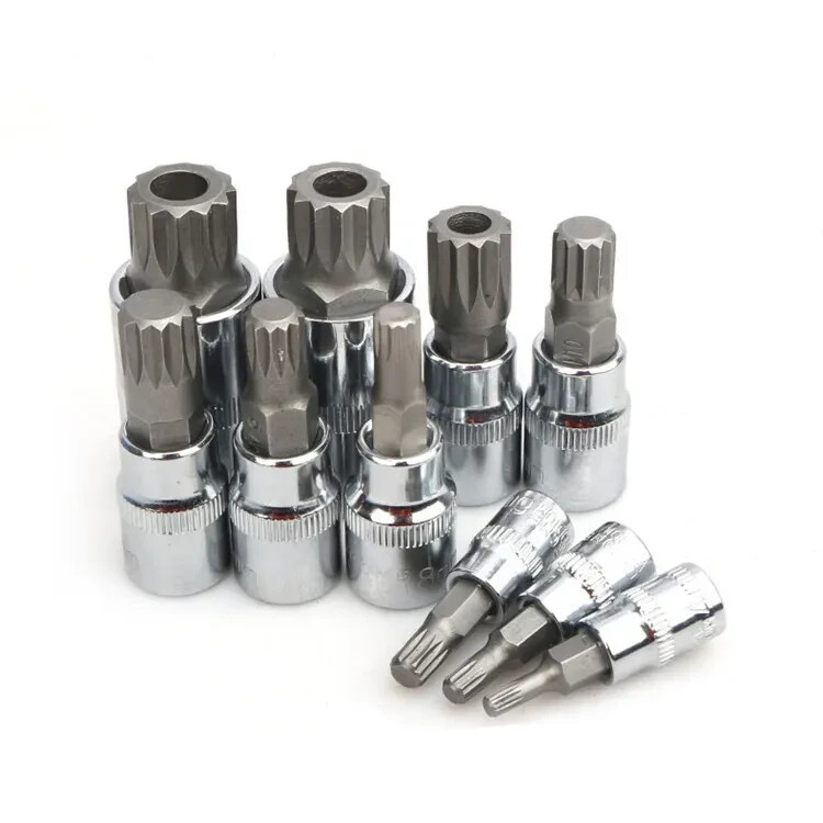 10pc XZN 12 Point MM Triple Square Spline Bit Socket Set Tamper Proof