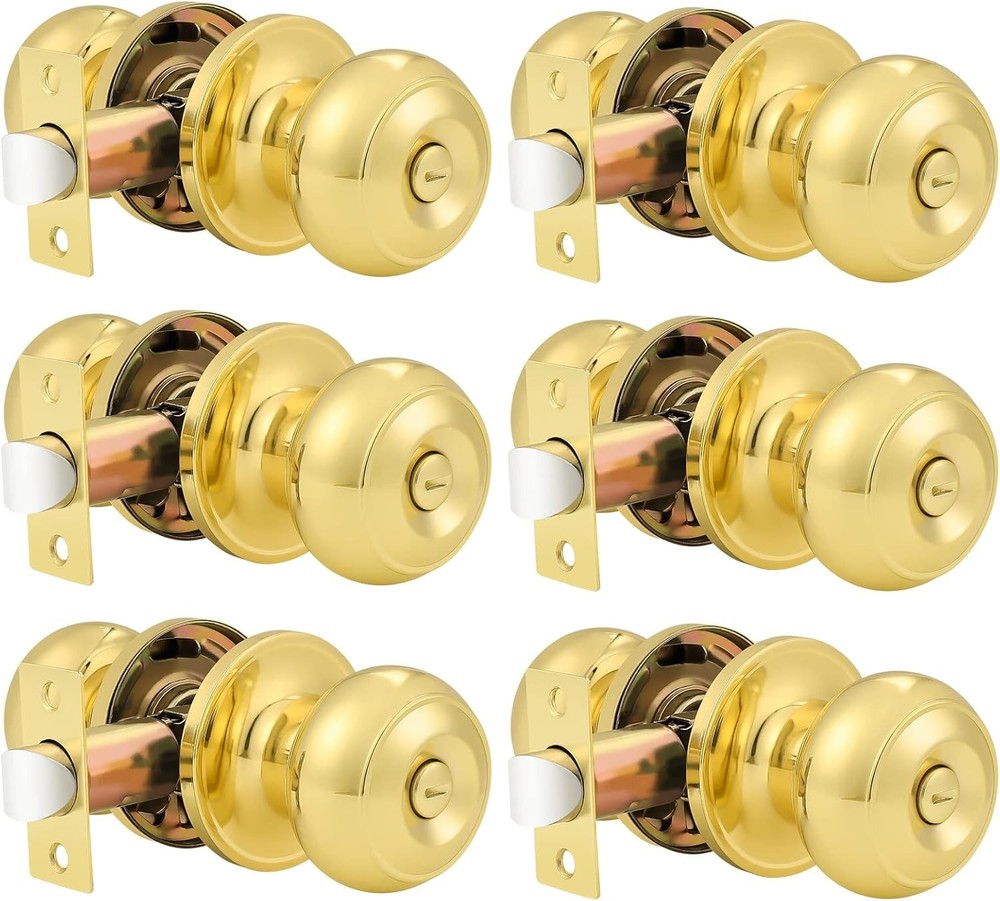 Probrico 6 Pack Privacy Door Knobs Lock Interior 6 Pack, Polished Brass