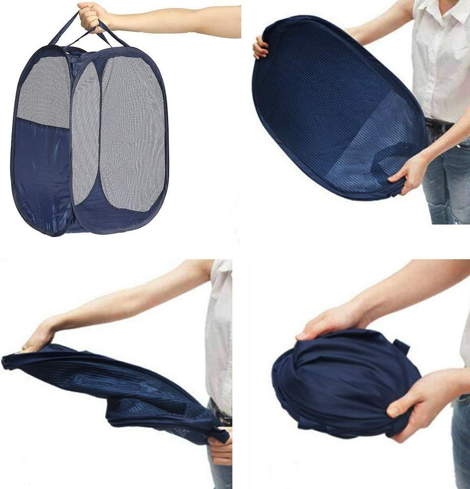 Lightweight Mesh Laundry Baskets - Reinforced Handles, Space-Saving Design