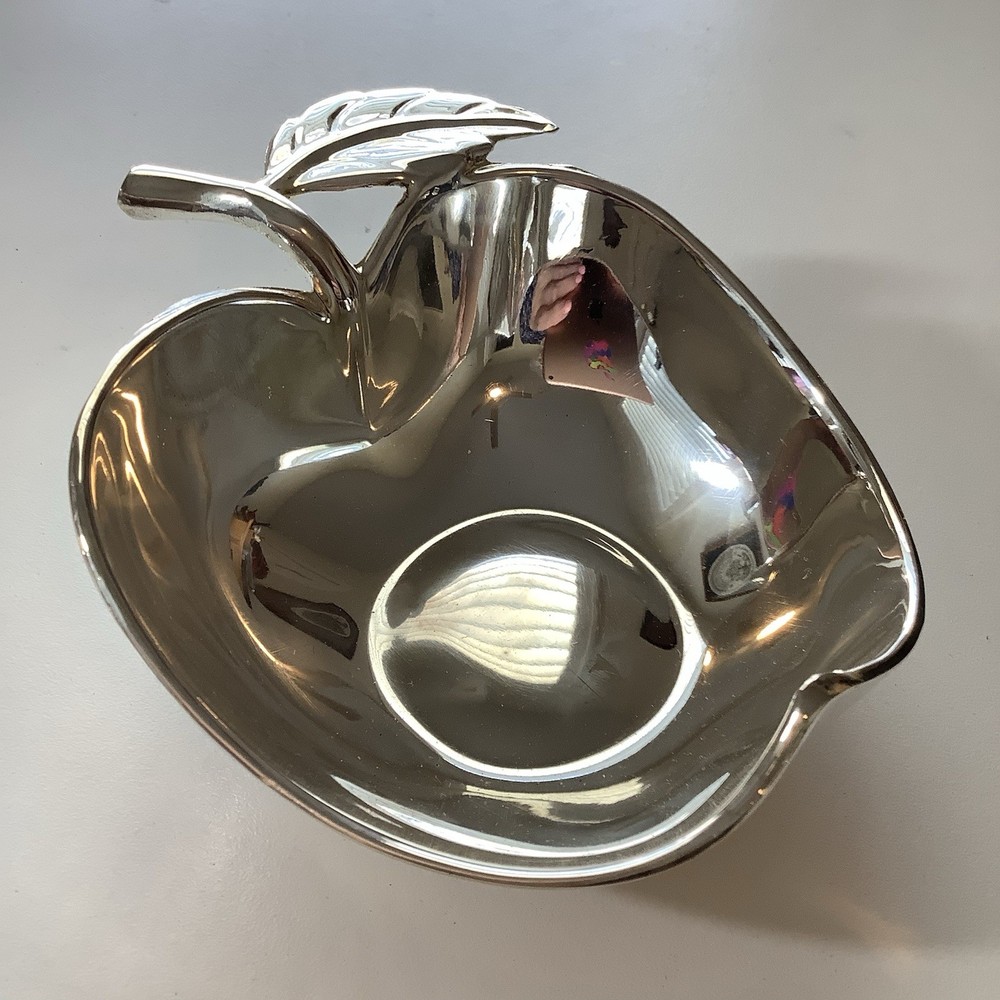 Silver Plate Apple Trinket Dish Candy Nut Bowl Apple Shaped Silver plated Dish