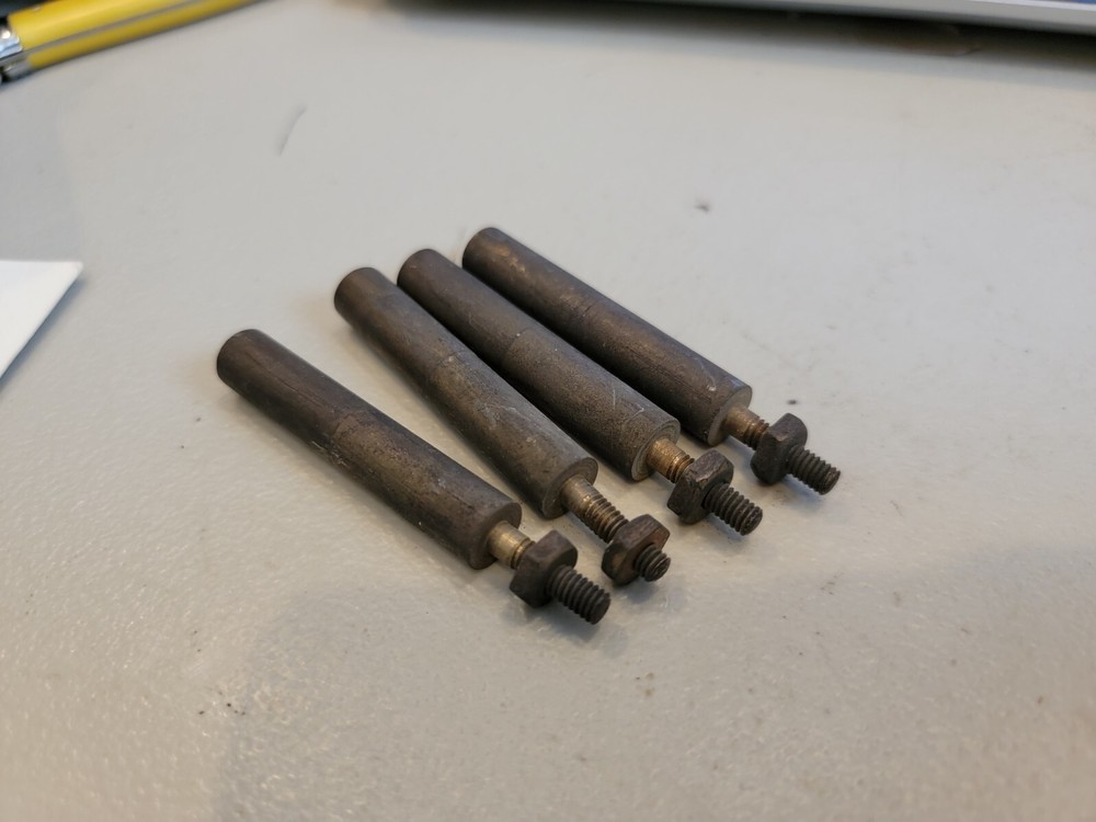4 Vintage Brass Standoffs 2" Threaded both ends w/ stud &nut on end.