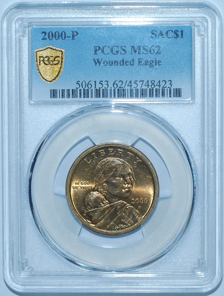 2000 P PCGS MS62 Sacagawea Dollar FS-901 Wounded Eagle