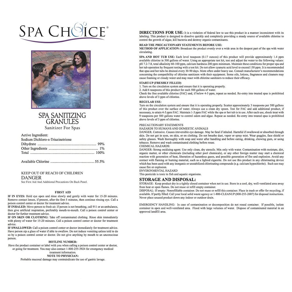 Spa Choice Sanitizing Granules - 20 Lbs