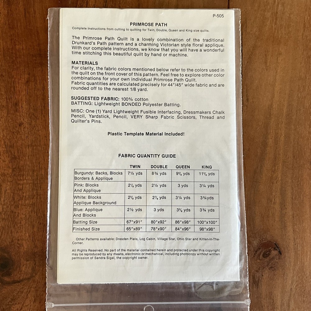 Primrose Path Quilt Pattern New Uncut Twin Double Queen King Sizes
