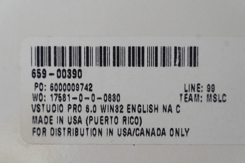 NEW Shrinkwrap Microsoft Visual Studio Professional 6.0 PRO 6 659-00390 Basic C+