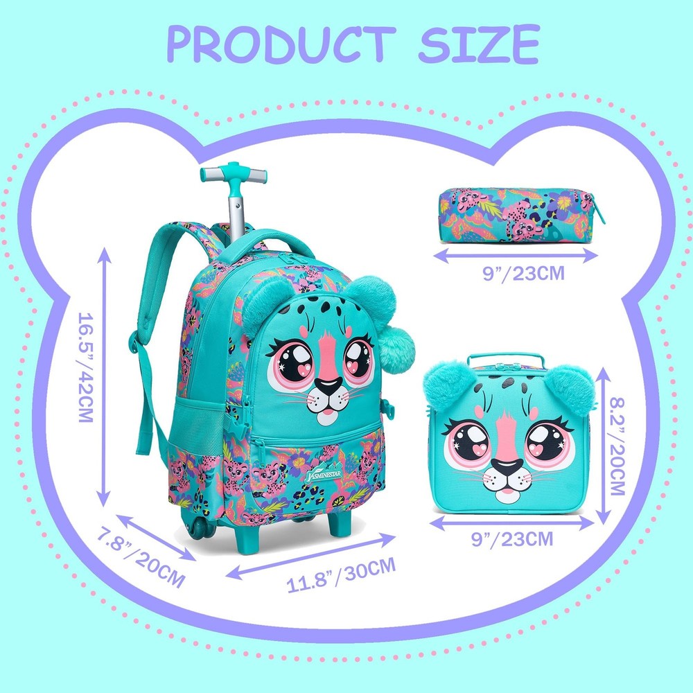 Rolling Backpack for Girls Backpacks with Wheels for Elementary School Studen...